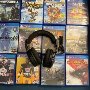 PS4 Game lot with Wired AfterGlow Headset